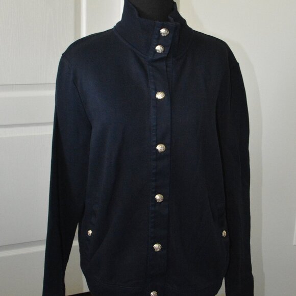 Laure Ralph Lauren Women's Cotton Knit Sweater Cardigan size Large/Navy - Picture 1 of 6